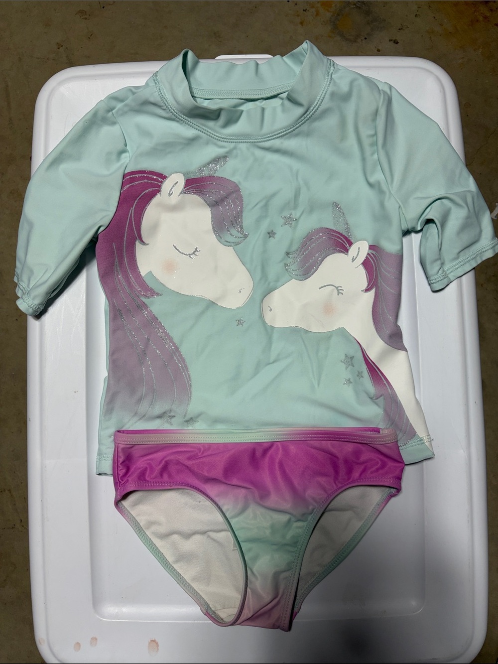 Carters girls Mint Unicorn Rash Guard Swim Set with Pink Ombre Bottom